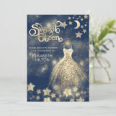 Himmelsmond und Sternentypografie 16 . Geburtstag Einladung (Stehend Vorderseite)