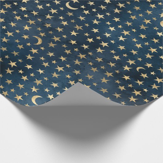 Himmelsmond und Sternmuster Geschenkpapier (Ecke)