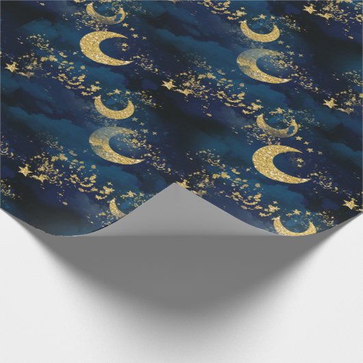 Himmelsmond und Sternmuster Geschenkpapier (Ecke)
