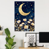 Himmelsmond und Wildblumen Poster (Heimbüro)