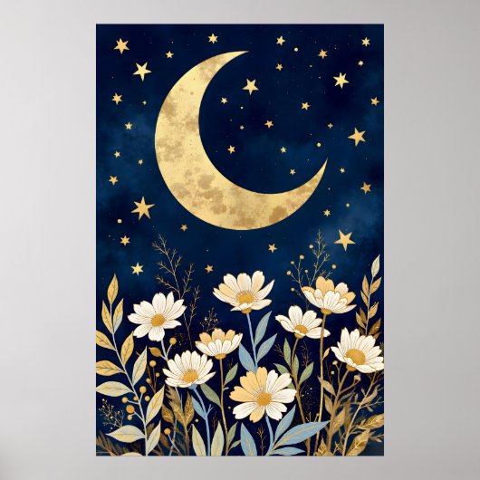 Himmelsmond und Wildblumen Poster (Vorne)