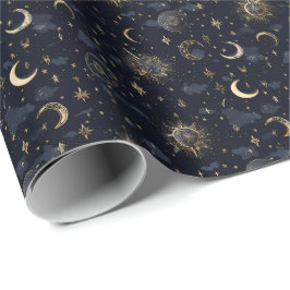 Himmelsmonde & Stars Wrapping Paper Gold/Navy Geschenkpapier