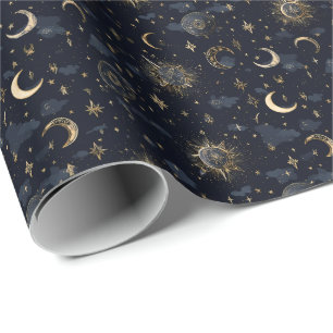 Himmelsmonde & Stars Wrapping Paper Gold/Navy Geschenkpapier