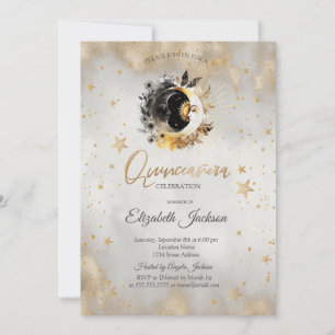 Himmelsmonde, Sterne Blumen Quinceanera Einladung