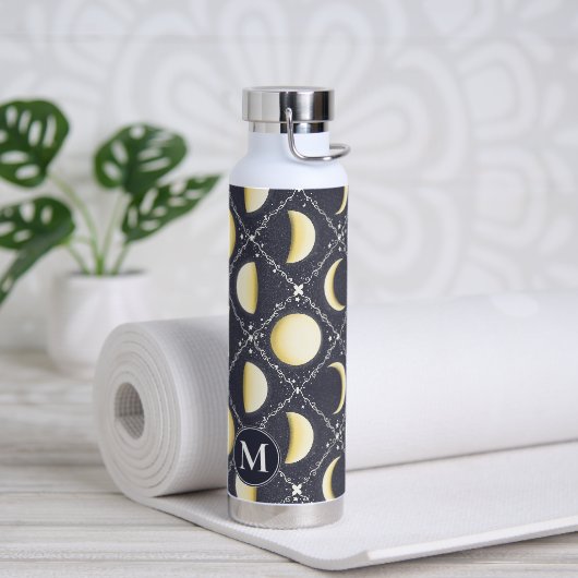 Himmelsmondphasen-Muster und Monogramm Trinkflasche (Yoga)