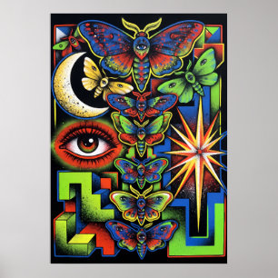 Himmelsmotten-Auge-Mond-Psychedelic-Art Poster