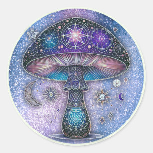 Himmelsmushroom-Aufkleber Mystical Cosmic Design Runder Aufkleber