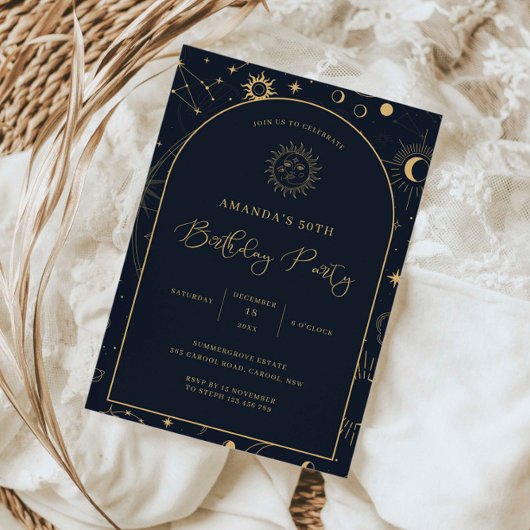 Himmelsmystische Elemente beginnen 50. Geburtstag Einladung