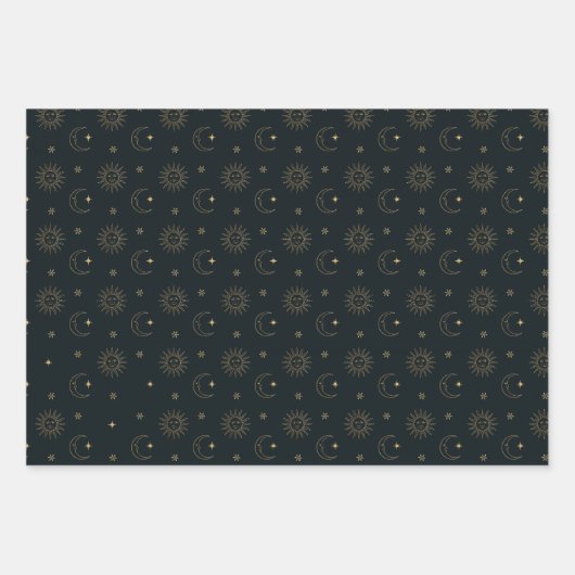 Himmelspapier (Sonne, Mond, Zodiac) Geschenkpapier Set (Vorderseite)