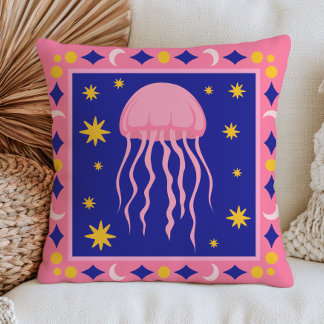 Himmelsqualle Pink & Blau Folk Art Nautical Kissen