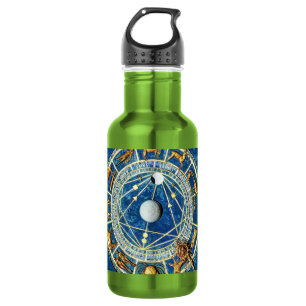 Himmelsrad Blau & Gold Astrologie Zeichen Edelstahlflasche