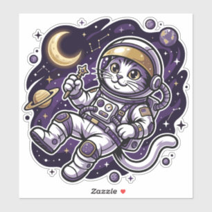 Himmelsreisender: Lila Astronaut Katzen Weltraum-M Aufkleber
