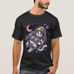 Himmelsreisender: Lila Astronaut Katzen Weltraum-M T-Shirt