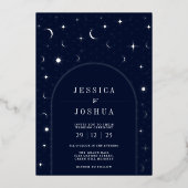 Himmelsschiff-Bogenschiff-Sternenmondsilber Folieneinladung (Vorderseite)