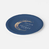 Himmelsschifffahrt Blau und Gold Mystische Hochzei Pappteller (Schrägansicht)