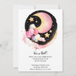 Himmelssegmente: Mond & Stars Baby Girl Dusche Einladung