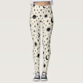Himmelssonne Mond Sterne Creme Leggings (Vorderseite)