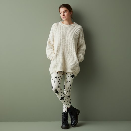 Himmelssonne Mond Sterne Creme Leggings
