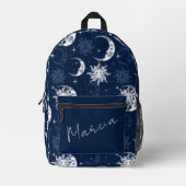 Himmelssonne, Mond und Sterne Personalisiert Bedruckter Rucksack (Vorderseite)
