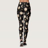 Himmelssonne und Mond-Gold-Schwarz-Muster Leggings (Rückseite)