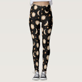 Himmelssonne und Mond-Gold-Schwarz-Muster Leggings (Vorderseite)