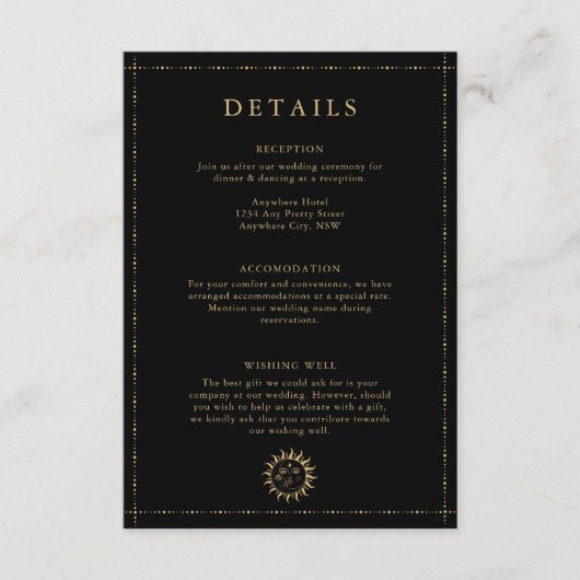 Himmelssonne und Mond - Mystische Details schwarz Begleitkarte (Vorderseite)