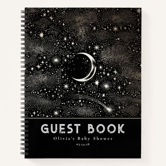 Himmelsstarry Night Moon and Stars Black Notizblock (Vorderseite)