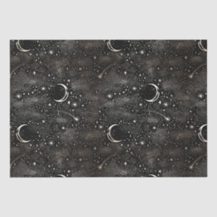Himmelsstarry Night Moon and Stars Black Seidenpapier