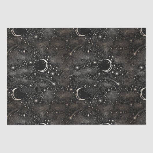 Himmelsstarry Night Moon and Stars Black Seidenpapier (Vorderseite)