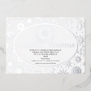 Himmelssterne Mond Sonne Hochzeit Silber Folieneinladung