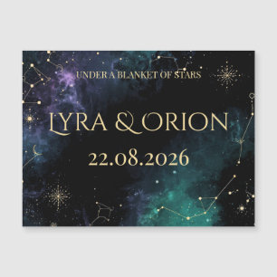 Himmelssterne   Navy/Teal Gold Hochzeitsmagnet Magnetkarte