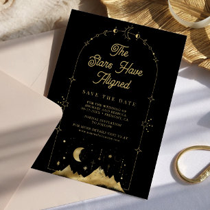 Himmelssterne Schwarz Gold Halbmond Hochzeit Save The Date