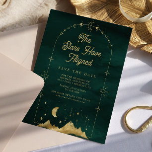 Himmelssterne Smaragd Gold Halbmond Hochzeit Save The Date