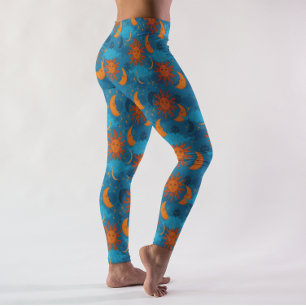 Himmelssterne Sonne Mond Wolken Nachthimmel Blau Leggings
