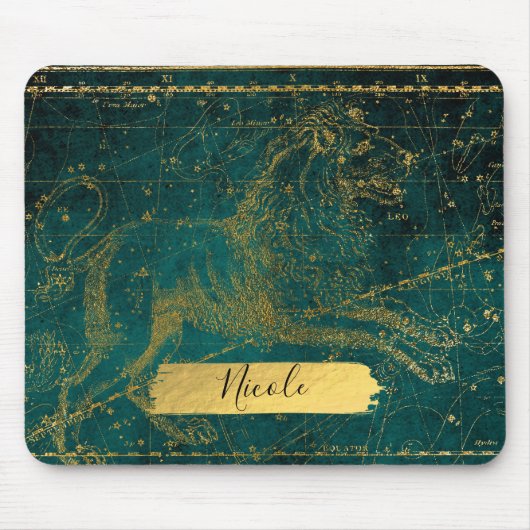 Himmelssternkarte Astrologisch LEO Löwe Grün Mousepad (Vorne)