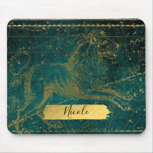 Himmelssternkarte Astrologischer LEO Löwe Grün Mousepad