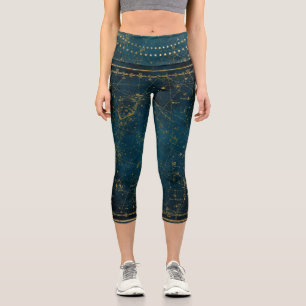 Himmelssternkarte Konstellation blaue Goldgalaxie Capri Leggings