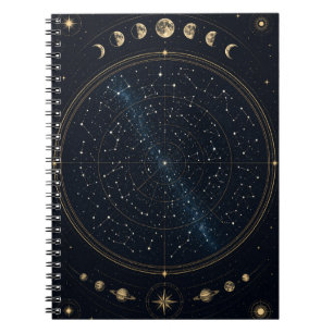 Himmelssternkarte Mondphasen Notizbuch Journal Notizblock
