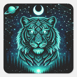 Himmelstiger – Cosmic Striker Wildlife Galaxy Quadratischer Aufkleber