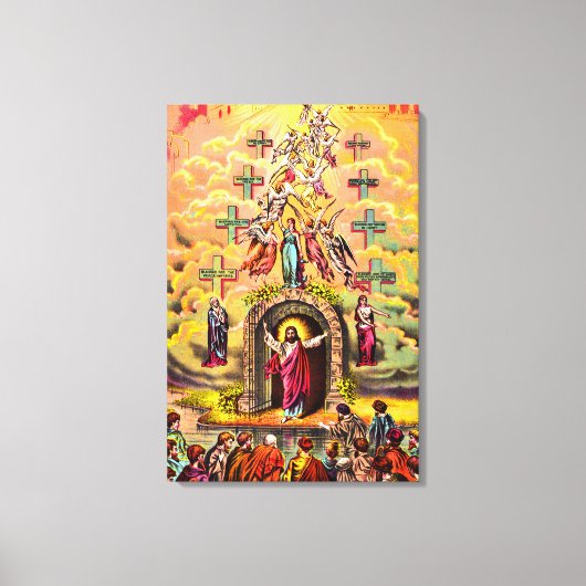 Himmelstor Jesus umarmt von Engeln Leinwanddruck (Vorderseite)