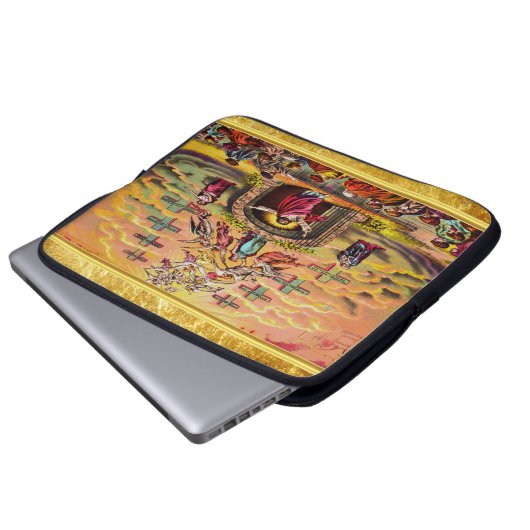 Himmelstor mit goldener Folientextur und Jesus Laptopschutzhülle (Vorne Knopf)