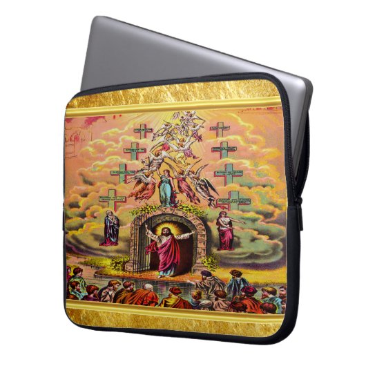 Himmelstor mit goldener Folientextur und Jesus Laptopschutzhülle (Vorderseite Links)