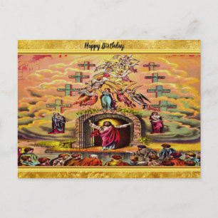 Himmelstor mit goldener Folientextur und Jesus Postkarte