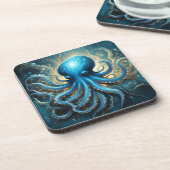 Himmelswellen: Das blaue Octopus-Fraktal Kunst Getränkeuntersetzer (Linke Seite)