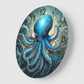 Himmelswellen: Das blaue Octopus-Fraktal Kunst Große Wanduhr (Winkel)