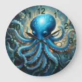 Himmelswellen: Das blaue Octopus-Fraktal Kunst Große Wanduhr (Vorderseite)