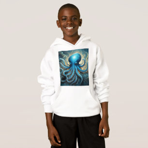 Himmelswellen: Das blaue Octopus-Fraktal Kunst Hoodie