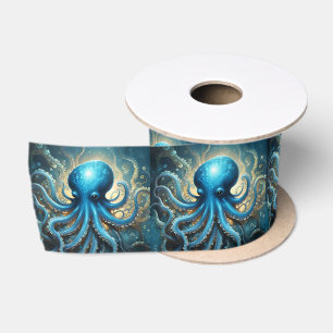 Himmelswellen: Das blaue Octopus-Fraktal Kunst Satinband