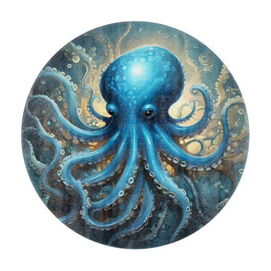 Himmelswellen: Das blaue Octopus-Fraktal Kunst Schneidebrett (Vorderseite)