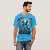 Himmelswellen: Das blaue Octopus-Fraktal Kunst T-Shirt (Vorne ganz)